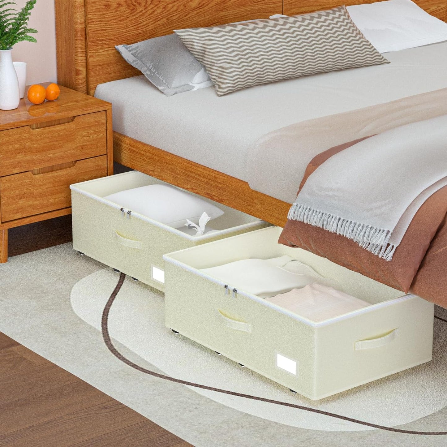 Under Bed Storage with Wheels, No Assemble Required 10 inches height Under Bed Storage bins,Large capacity Rolling Under bed Shoe Storage containers，dorm under bed storage drawers