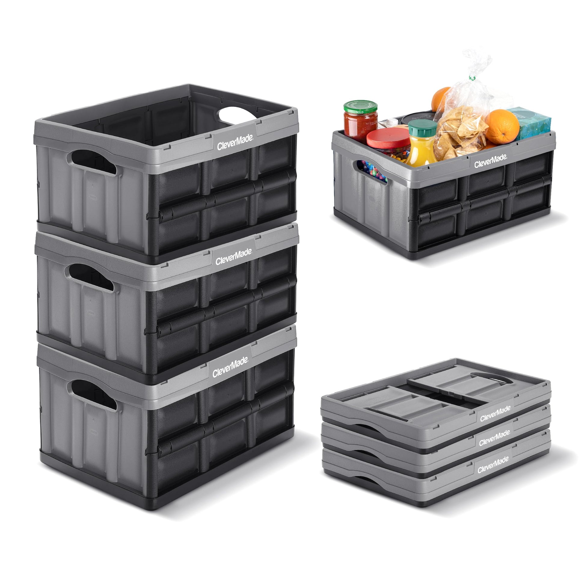 CleverMade Collapsible Storage Bins, 32L, 3 Pack Foldable Storage, Stone