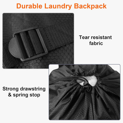 Femuar Laundry Bag Backpack Durable Laundry Bag with Shoulder Straps and Mesh Pockets Portable Laundry Dirty Clothes Hamper Bag for College Dorm (Black)