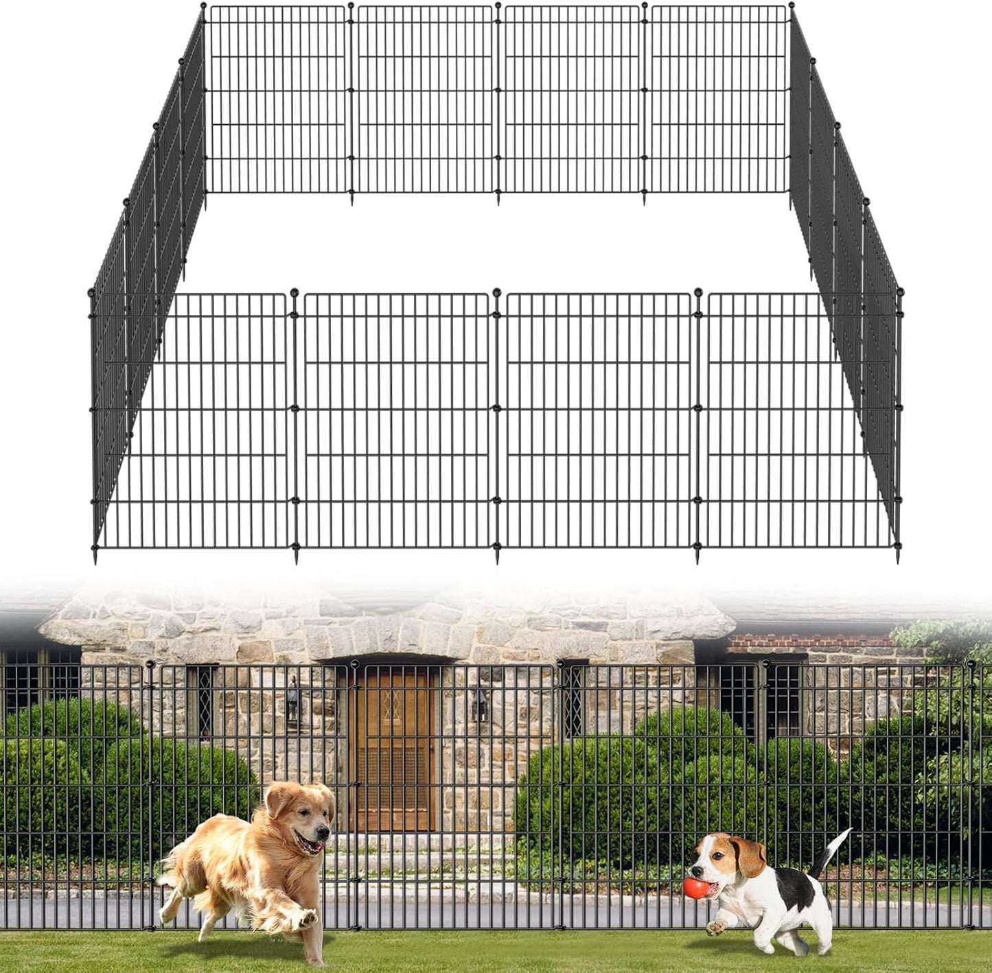 5 Panels No Dig Garden Fence Animal Barrier, 34in(H) × 11.25ft(L) Decorative Metal Outdoor Dog Fence, Rustproof Pet Fencing for Yard, Patio, Flower Bed -Temporary Fencing| Easy to Install