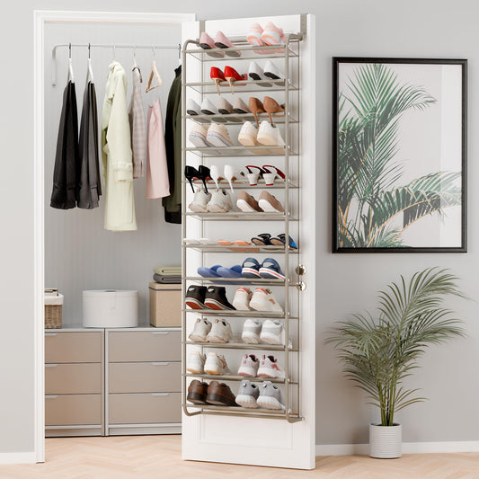 Whitmor 36 Pair Over The Door Shoe Organizer, 12 Tier Hanging Shoe Organizer, Heavy Duty Metal &