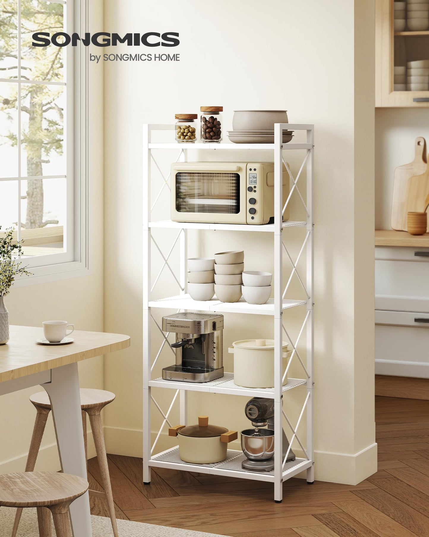 SONGMICS 5-Tier Metal Storage Rack, Shelving Unit with X Side Frames