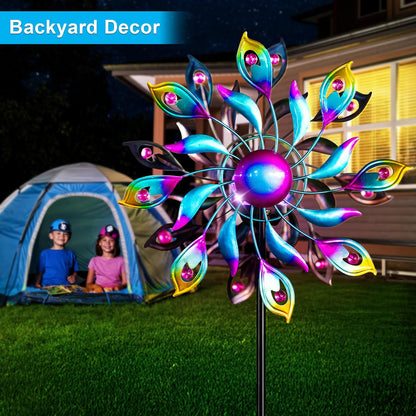 51.9" Peacock Solar Wind Spinner Outdoor Decor – Waterproof LED Lighted Garden Art with Adjustable Metal Pole, IP65 Weather Resistant for Yard, Patio