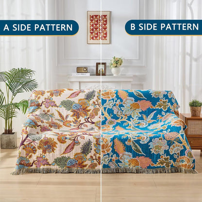100% Muslin Throw Blanket for Couch, Butterfly and Floral Double Embroidery Fall Throw Blanket 60"x80" for Sofa, Chair, Woven Cotton Reversible Mexican Blanket