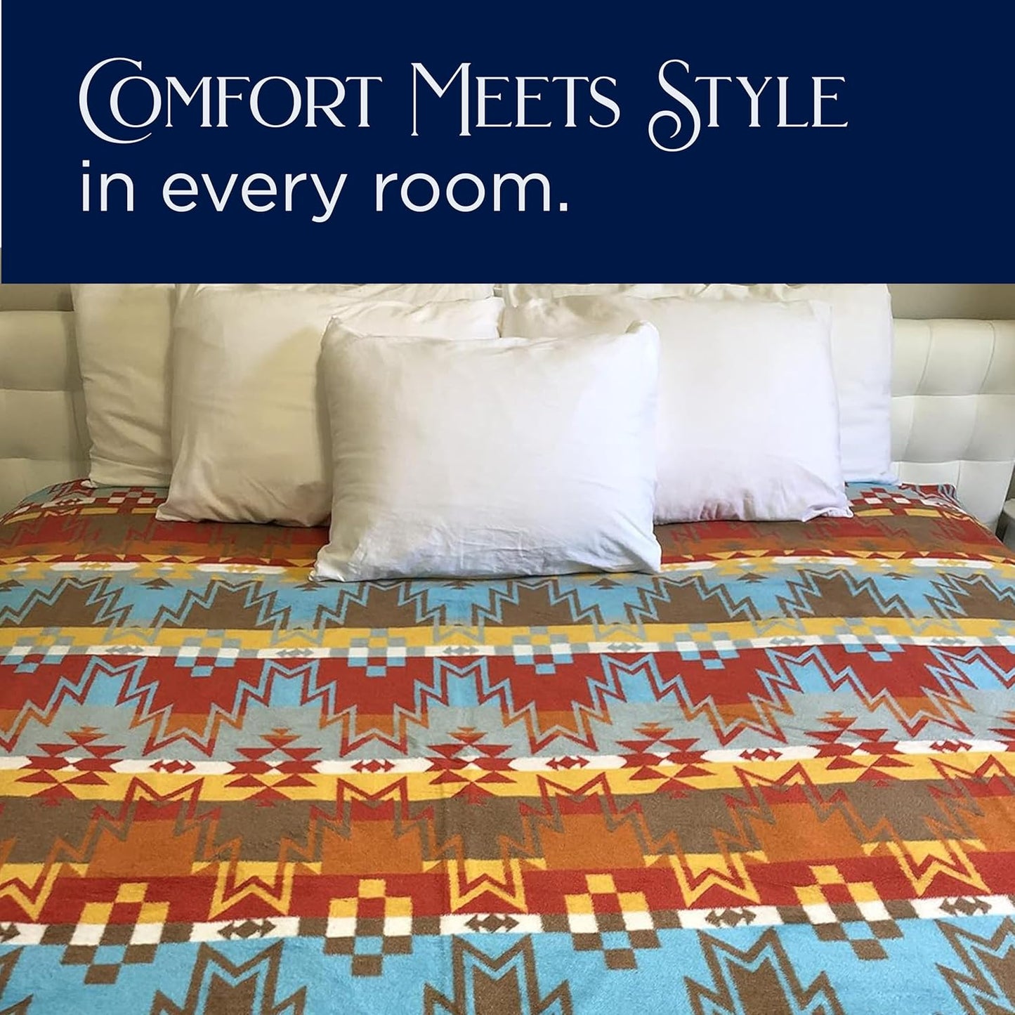 Beacon Blankets Southwestern Wigwam Native American Design Throw - 90" x 90" Blanket Only - Premium Plush Blanket Can be Used for Queen or King Size Bed