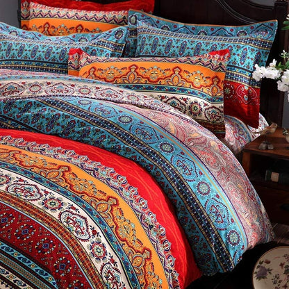 ABREEZE 3Pcs Bohemia Retro Bedding Ethnic Vintage Floral Duvet Cover Boho Bedding 100% Brushed Cotton Bedding Sets Damask Paisley Coloful Mandala Down Comforter Cover,Queen