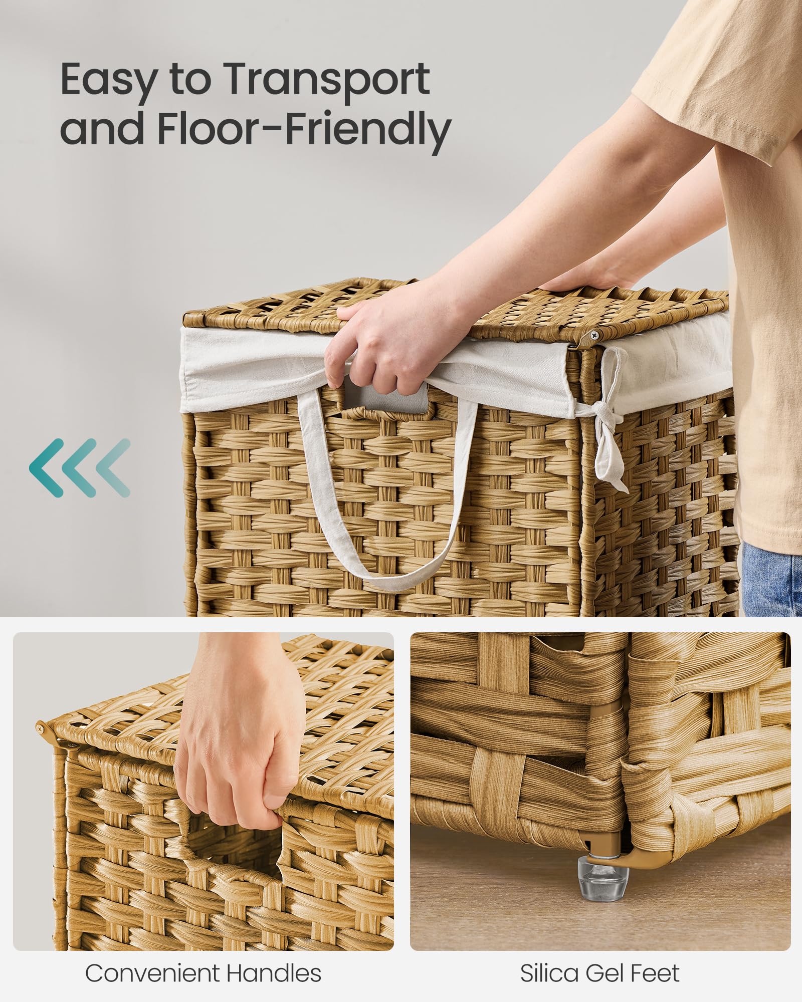 SONGMICS Laundry Hamper with Lid, 9.5 Gallon (36 L) Synthetic Rattan Clothes Laundry Basket with