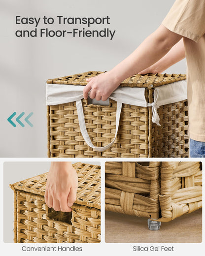 SONGMICS Laundry Hamper with Lid, 9.5 Gallon (36 L) Synthetic Rattan Clothes Laundry Basket with