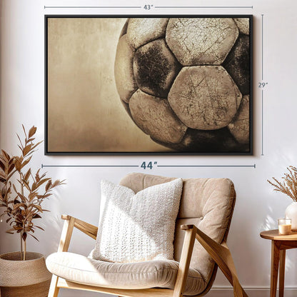 Elephant Stock Worn Soccer Ball Wall Art - Horizontal Framed Canvas - 1-Piece Living Room Wall Decor - Photography sports Canvas Print - Brown and Gray Decor for Wall - 43" X 29"