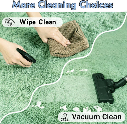 Rezutan Fluffy Rug for Living Room Bedroom, Large Comfy Modern Shaggy Fuzzy Kids, Plush Indoor Nursery Classroom Home Decor Bedside Rug with Non-Slip Bottom, Sage Green, 5X7 Feet