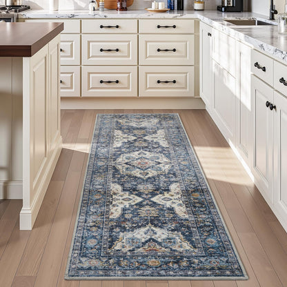 AMOAMI-2X3 Small Rug-Washable Rugs Entryway Mat Indoor-Soft Vintage Non Slip Rugs for Kitchen Laundry Room Bathroom Blue Decorative Accent Rug for in Front of Sink 24 Inch x36 Inch