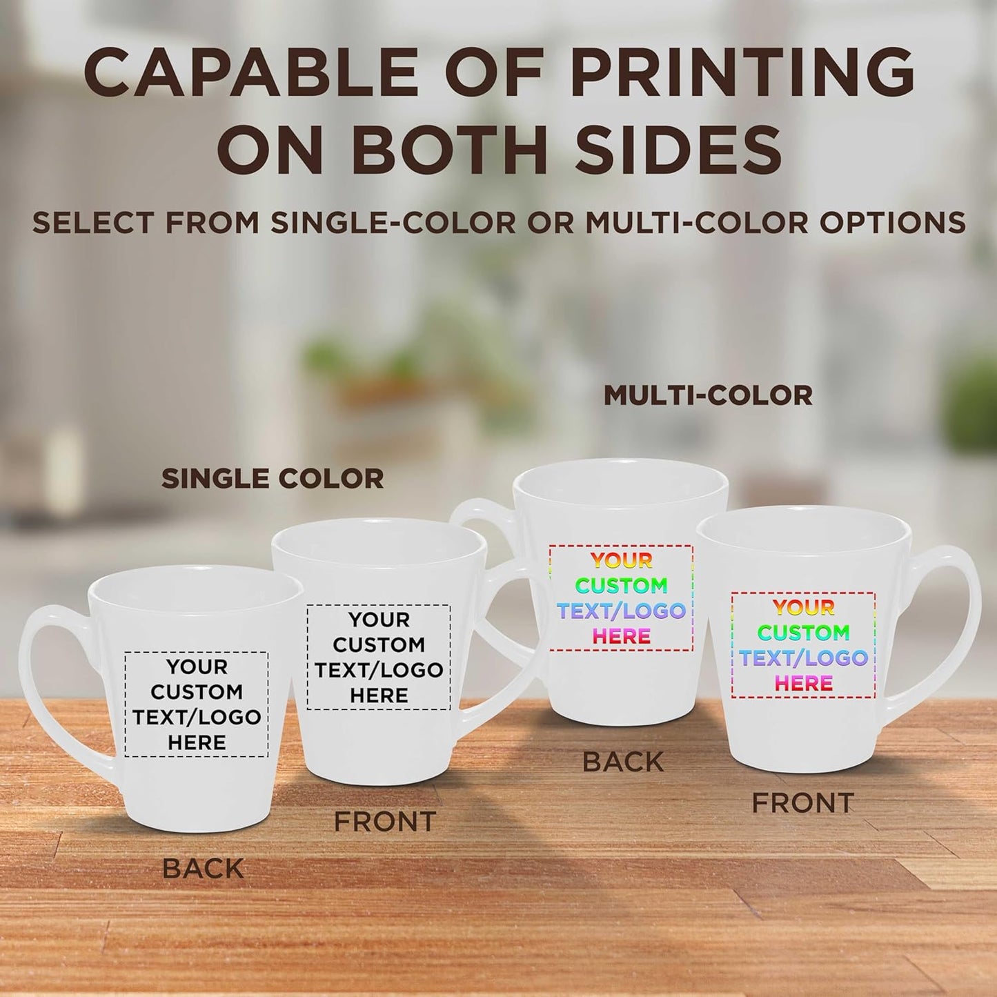 DISCOUNT PROMOS Custom Glossy Ceramic Latte Coffee Mug 12 oz. Set of 50, Personalized Bulk Pack - Perfect for Tea, Espresso, Cappuccino, Hot Cocoa - White