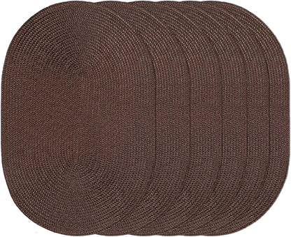 AHHFSMEI Placemats Set of 6 for Dining Table Washable Woven Vinyl Non-Slip 18x12 inches Placemat Heat-Resistant Durable Table Mats for Dining Table Easy to Clean (Oval Brown, 6)