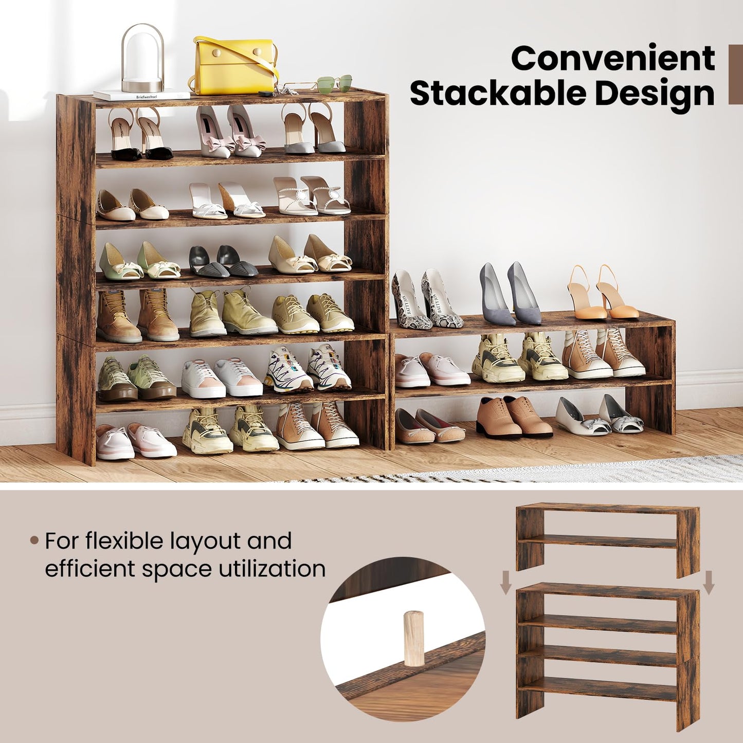Giantex 3-in-1 Vertical Shoe Rack, 6-Tier Free Standing Shoe Storage Organizer w/Stackable Design