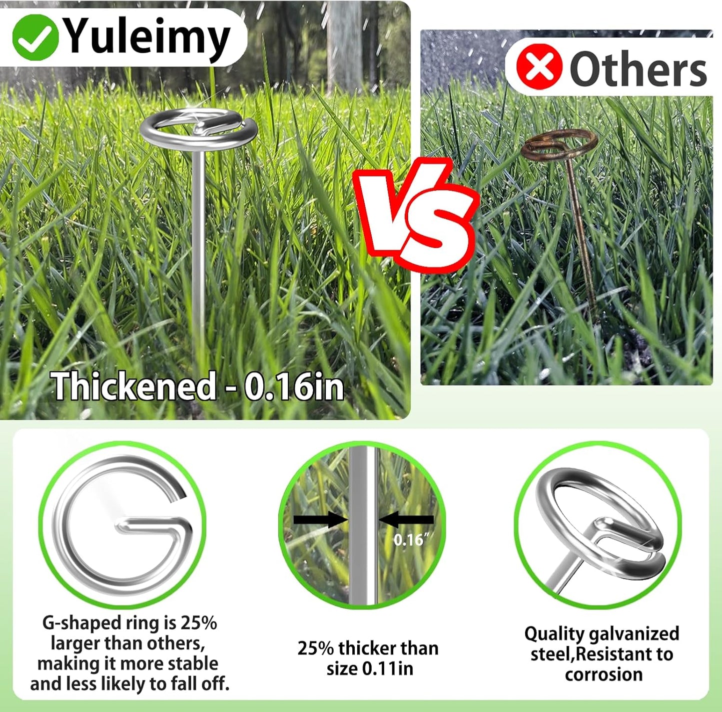 120 Pack Heavy Duty 8 Gauge Galvanized Landscape Fabric Pins, 6 Inch G-Shaped Round Top Weed Barrier Stakes for Garden, Erosion Control, Tent, Ground Cover (Silver)