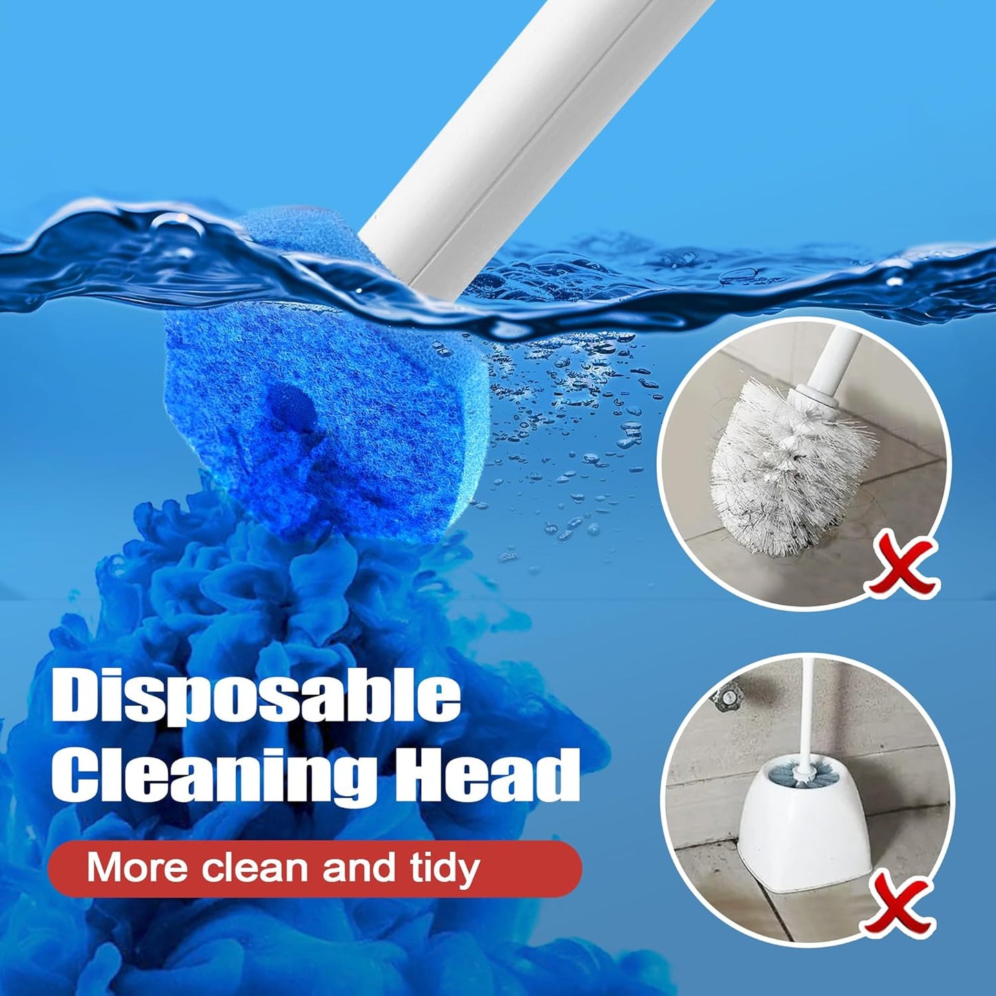 JEHONN Disposable Toilet Bowl Cleaner Wand with Upgraded Clamping System, Wall Mounted Bathroom Scrubber Brush for Bathtub Sink Wash Basin, 16 Refills