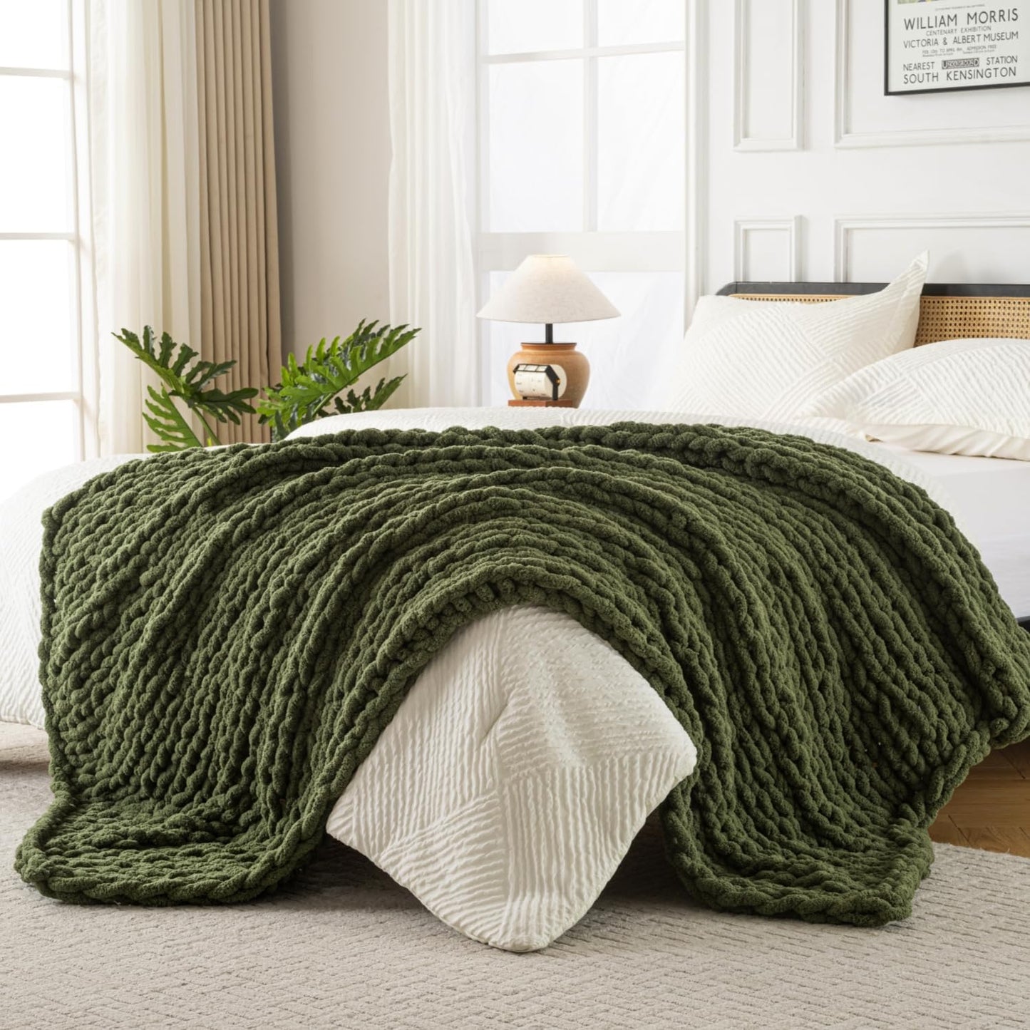 Ultra Soft Chunky Knit Blanket Throw -50x70 Hand Knitted Warm Chenille Throw Blanket, Home Decor Soft Thick Yarn Cable Knit Blanket Breathable Fleece Banket Christmas for Couch Bed Sofa Best GIF