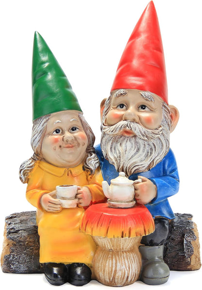 Garden Gnome Statue for Outdoor Decoration,Couple in Love Gnome Figurine for Patio Yard Lawn Outside Porch Decor,Garden Sculptures & Statues,Coffee Knome Romantic Forever Love