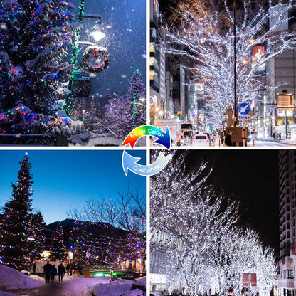 (Cool White ⇋ Multicolor) Solar Christmas String Lights Outdoor, 2-Pack 80FT 200 LED Waterproof Silver Wire, Solar Twinkle Lights with 8 Modes Solar Fairy Light for Tree Garden Wedding Christmas Decor