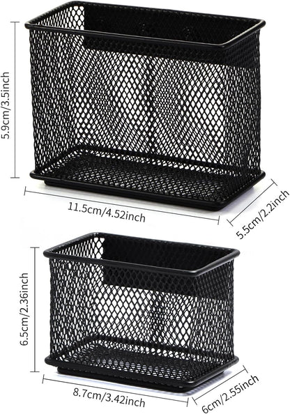 Black Magnetic Basket, Magnetic Organizer Holder Refrigerator Basket, Magnetic Baskets Heavy Duty, Magnetic Holder for Refrigerator Locker Whiteboard Office,Medium x1&Small x2 Set of 3