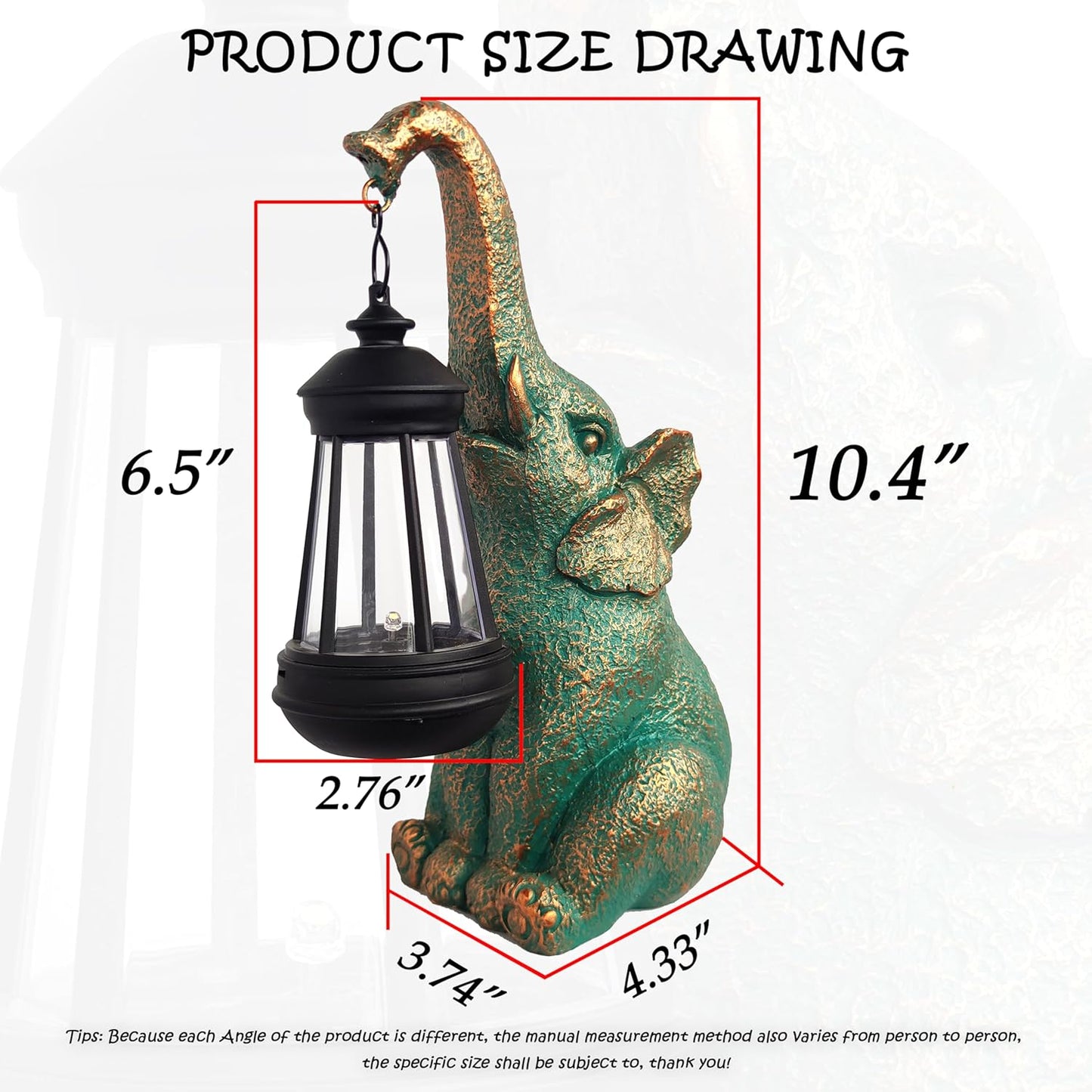 Elephant Garden Statue Outdoor Décor with Solar Lights Lantern,Elephant Solar Light Figurines Outside Decorations for Yard，Lawn Patio, Balcony, Unique Housewarming Gifts