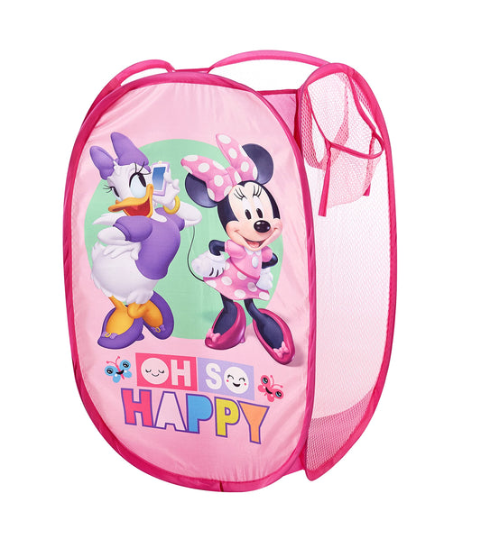 Disney Minnie Mouse Pop-Up Hamper,“Oh So Happy” Design, 21”H x 13.5”W x 13.5”L, Durable &