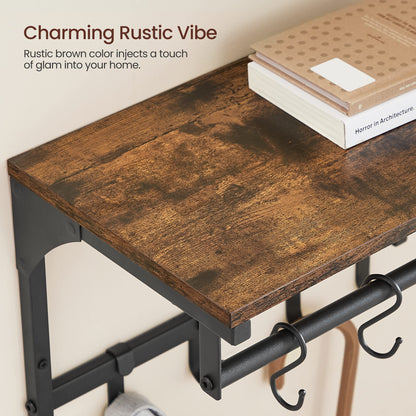 VASAGLE Laundry Room Shelf Wall Mounted, Coat Rack Shelf, with 8 Removable Hooks, for Entryway