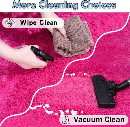 Extra Large Fluffy Area Rug for Bedroom Living Room, 9x12 Feet Hot Pink Modern Indoor Carpets Room Colorful Rugs, Plush Indoor Nursery Classroom Home Decor Bedside Rug with Non-Slip Bottom