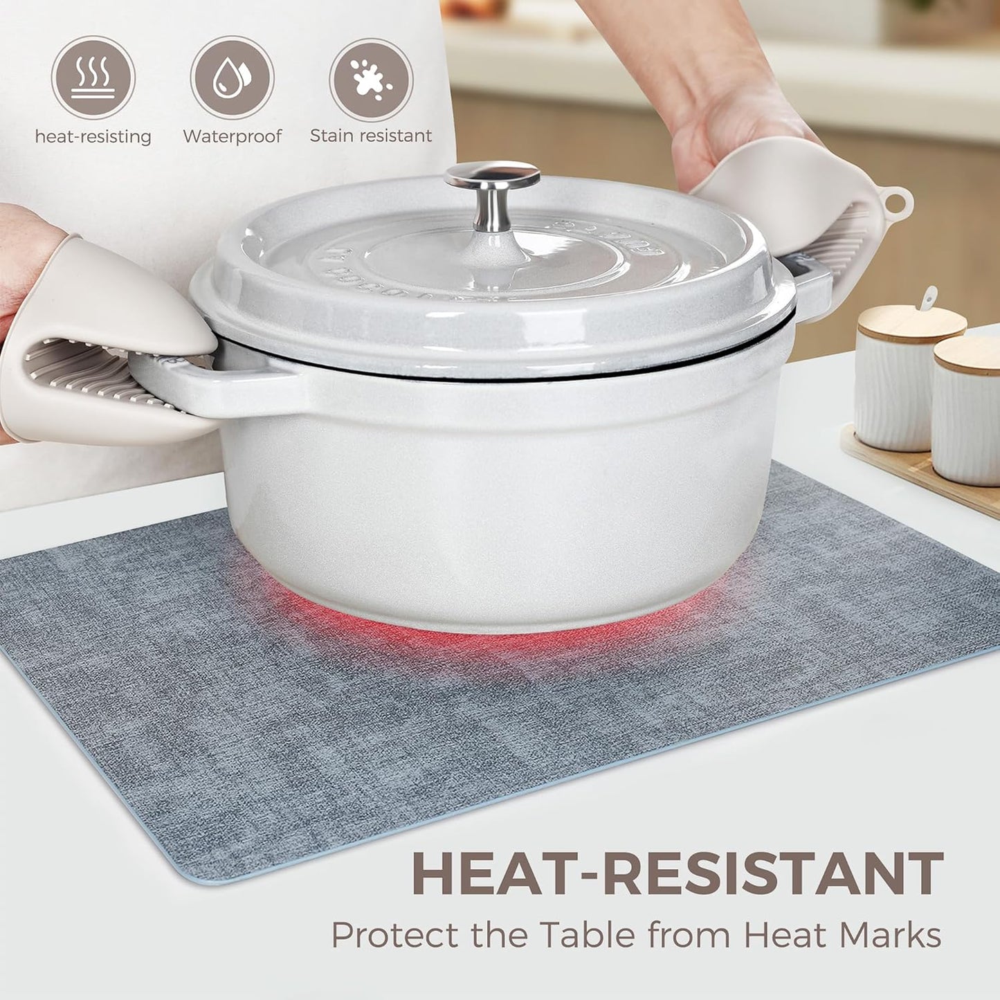 Vinyl Placemats Set of 4, Faux Leather Waterproof and Heat Resistant Place Mats, Washable Anti-Slip Table Mats with Coaster, Wipeable Placemats for Indoor & Outdoor 17" x 12" (Light Blue, Set of 4)