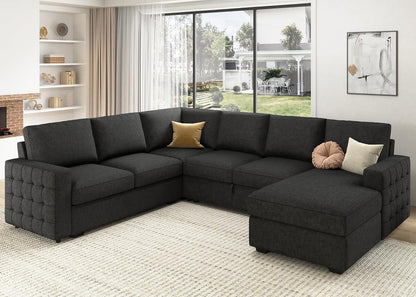 HONBAY Sectional Couch with Pull Out Bed, Sectional Sleeper Sofa with Storage, U Shape Couches for Living Room, Dark Grey