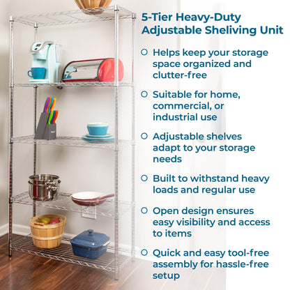Honey-Can-Do 5-Tier Heavy Duty Adjustable Shelving Unit, 200-lb Per Shelf NSF Certified Metal