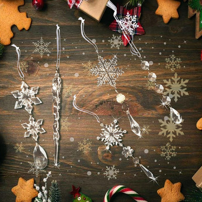 Christmas Tree Decoration Crystal Ornaments - 32pcs Acrylic Christmas Ornaments Snowflake Icicle Drop Crystal Hanging Ornaments for Xmas Tree Winter Holiday Frozen Party Decorations