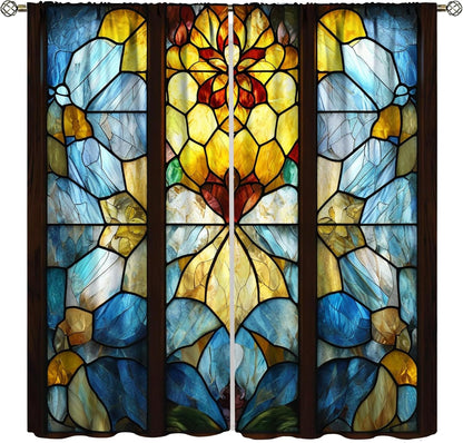 Stained Glass Curtains,Retro Abstract Colorful Art Home Decor Drapes for Bedroom Living Room Kitchen Window Treatment 2 Panels Set Total Size 63" W X 72" L Inch