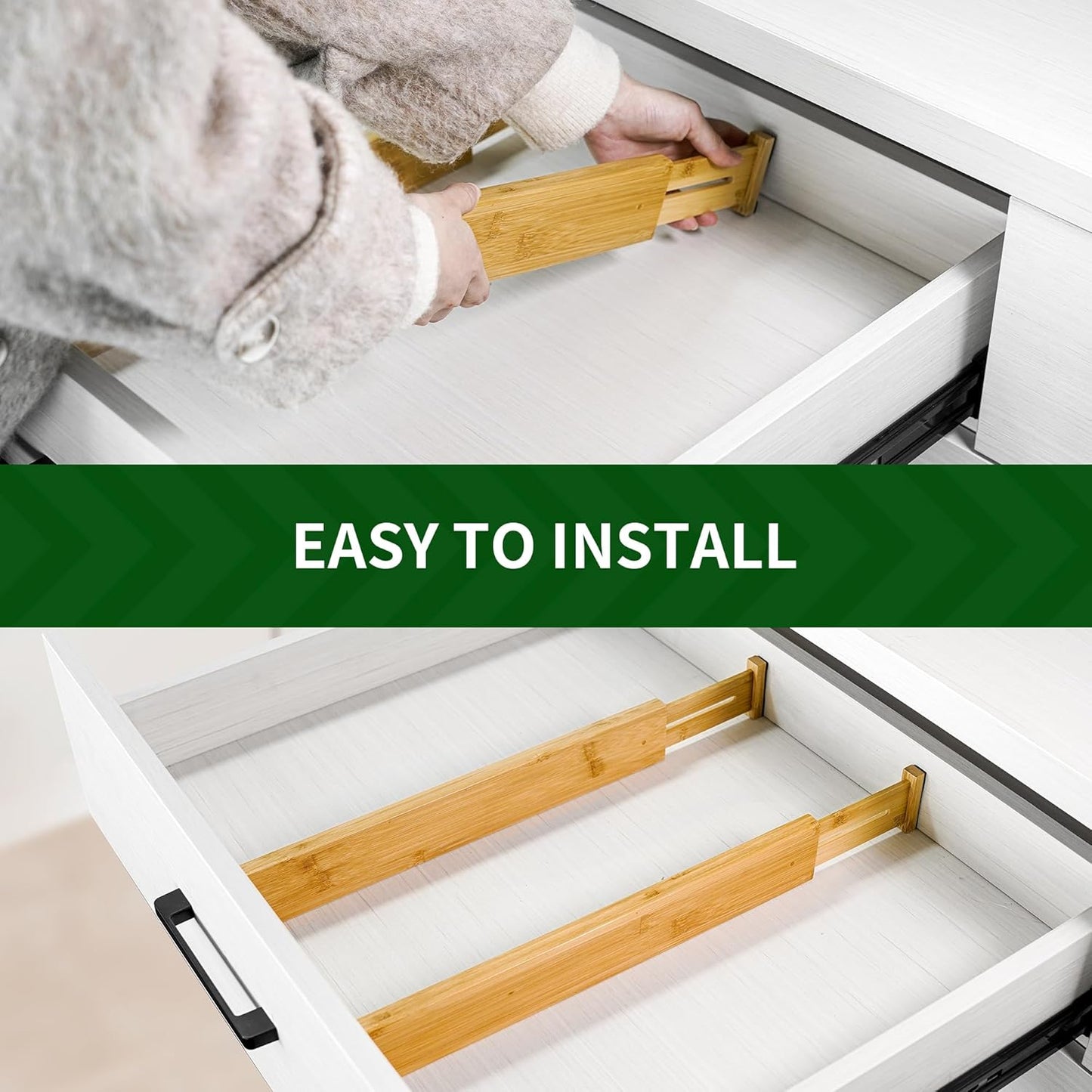 VaeFae 6-Pack Bamboo Drawer Dividers ??Adjustable 14"-19.1" (Fits 15"-18" Drawers ONLY), Spring-Loaded Expandable Organizer for Kitchen, Bedroom, Office & Bathroom, MUST MEASURE Before Purchase