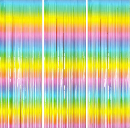 3 Pack Backdrop Pastel Rainbow Foil Fringe Backdrop Curtains Dance Party Decorations Photo Booth Props for Bachelorette Easter Decorations Christmas Halloween New Years Eve Party Supplies