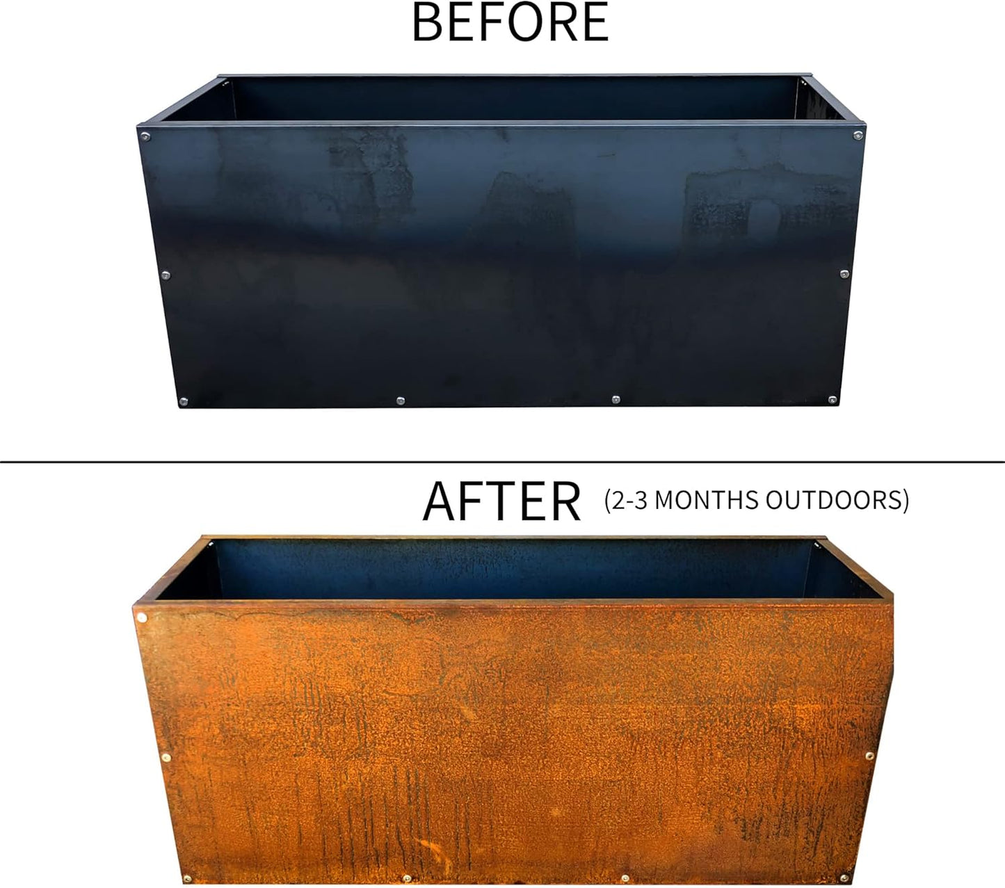 DIY CARTEL Corten Steel Rectangular Outdoor Planter Box, Rustic & Modern Farmhouse Design, Large Raised Metal Garden Bed for Commercial & Residential Use (36in x 12in x 16in)