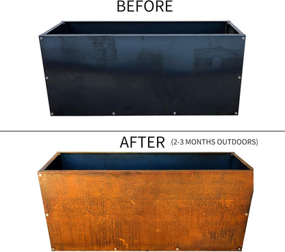 DIY CARTEL Corten Steel Rectangular Outdoor Planter Box, Rustic & Modern Farmhouse Design, Large Raised Metal Garden Bed for Commercial & Residential Use (36in x 16in x 16in)