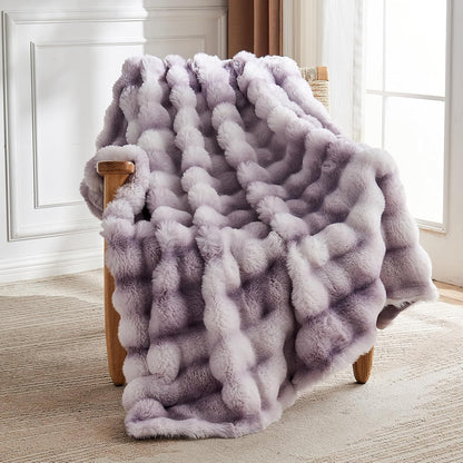 Lotus Karen Faux Fur Throw Blanket Tie-Dye Purple - Big Bubble Rabbit Fluff Blanket for Couch, Large Fluffy Fuzzy Cozy Blanket,Thick Furry Plush Shaggy Blankets,108x90 Inches