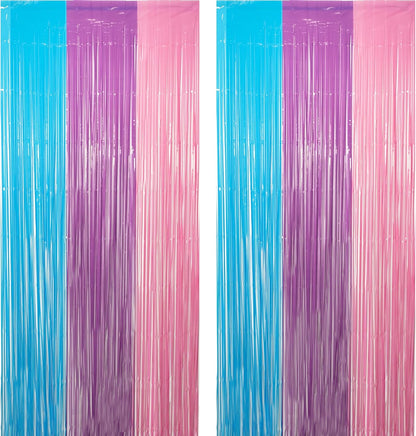 Blue Purple Pink Tinsel Backdrop - GREATRIL Pastel Foil Fringe Curtain Streamers for Pony Theme Birthdays Mermaid Shower Unicorn Girls Party Decorations 2 Packs