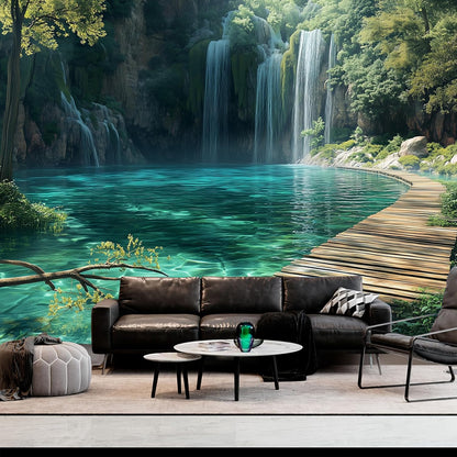 BSFHH Nature Tapestry Forest Tree Sea Cave Wall Hanging, Stream Through Rainforest Landscape Wall Art Tapestry for Bedroom Living room (Waterfall, 90"×70", Unframed)