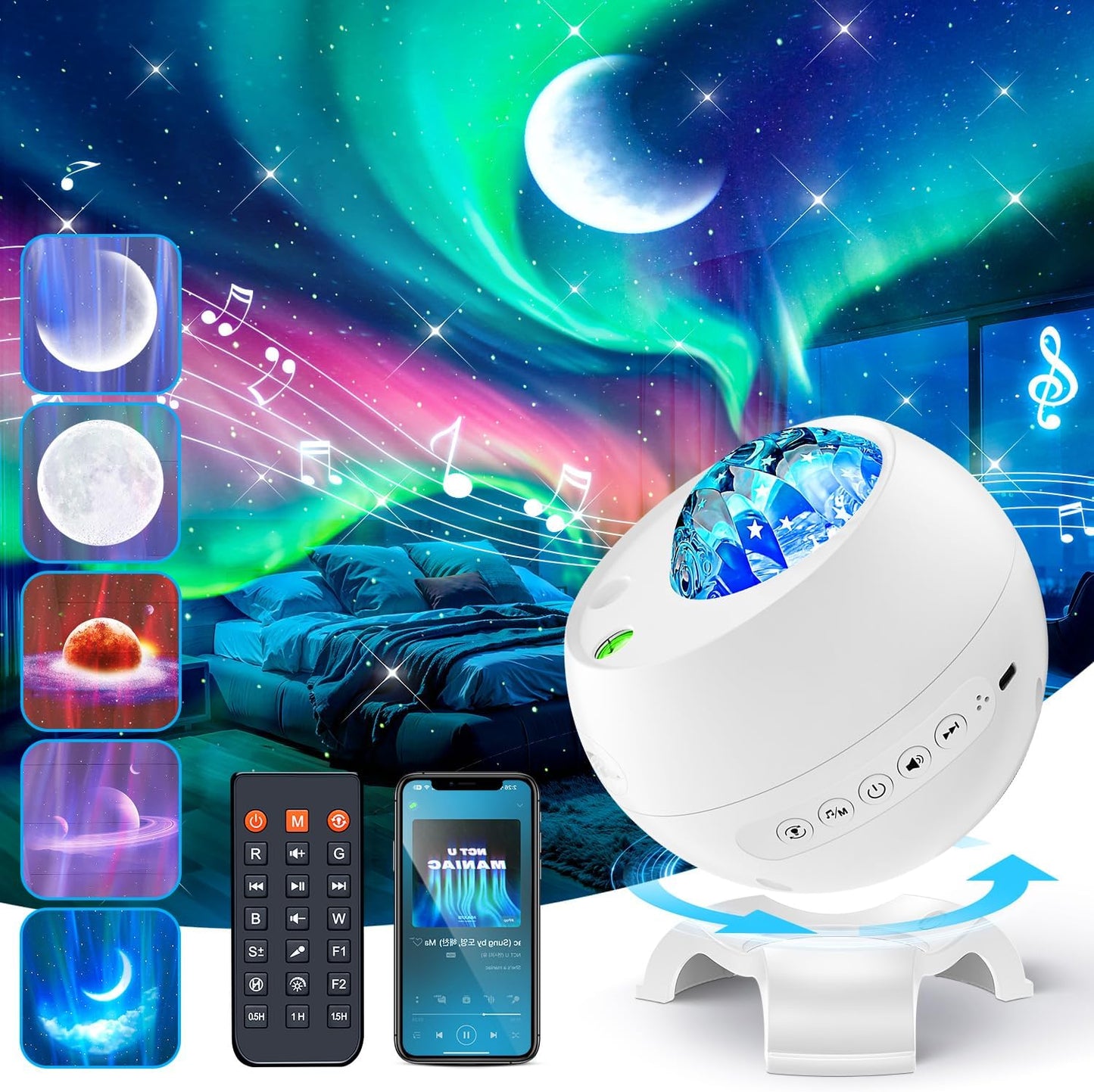 Galaxy Projector Northern Lights Projector,180 Lighting Modes Galaxy Light Projector, 15 White Noise&Bluetooth Northern Lights Projector, Remote+Timer Star Projector Galaxy Light Projector, Star Gifts
