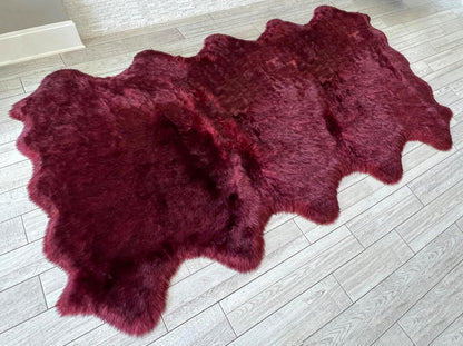 LAMBZY Faux Sheepskin Super Soft Hypoallergenic Free Shape Silky Shag Rug, Luxury Shaggy Plush Carpet for Bedrooms Living Kids Room Sofa Rugs (Burgundy, Decto 10 Pelts 6'x10')