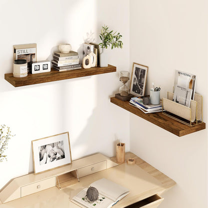 30 Inch Floating Shelves, Rustic Floating Wall Shelves 8 Inch Deep, 30 x 8 Floating Shelves for Home Decor, Deep Storage Shelves for Kitchen, Bathroom, Living Room, Rustic Brown Color, Set of 2