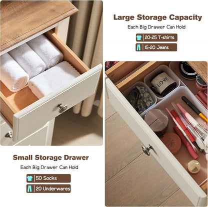 T4TREAM 7 Drawers Dresser Chests for Bedroom, Wood Vintage Chests of Drawers, Rustic Dressers Chset Organizer for Bedroom, Living Room, Hallway, Antique White