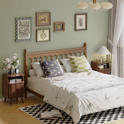 Alohappy Fluted End Table Set of 2, Mid Century Modern Nightstand with Sliding Tambour Door, Curved Round Edge Wood Bedside Table for Bedroom, Side Tables with Storage for Living Room, Walnut