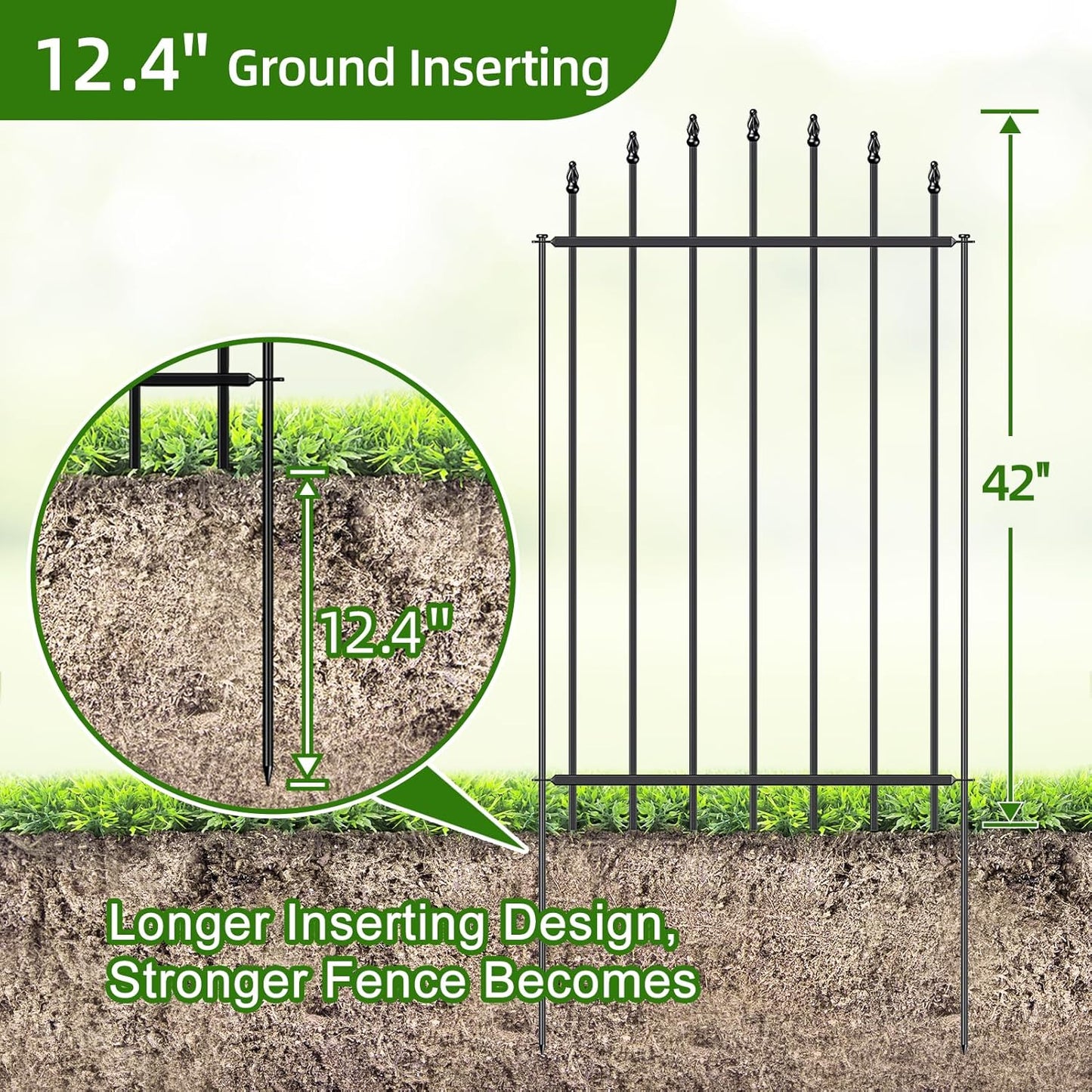 Metal Garden Fence 42 in H x 12 ft L, 6 Panels + 7 Stakes Border Dog Fence Panels Animal Barrier, No Dig Garden Fencing for Yard Patio Flower Bed Lawn Outdoor, Arch Black