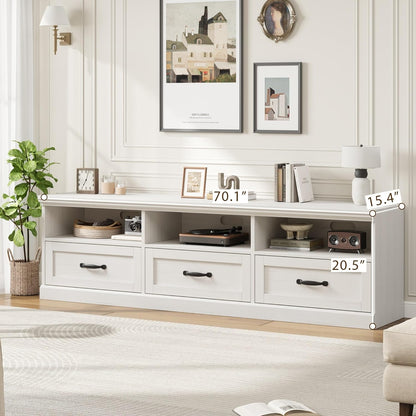 IDEALHOUSE 70in TV Stand for TVs up to 80", Mid Century Modern Entertainment Center with Storage Drawer and Open Shelves, TV Console Media Cabinet for Living Room, Bedroom, Antique White