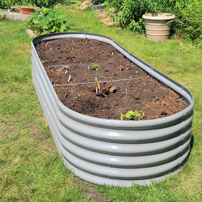 1 Pack 8x3x1.5FT Galvanized Raised Garden Bed Kit Oval Metal Ground Planter Box Outdoor Bottomless Planter Raised Beds for Vegetables Flowers Herbs Fruits, Gray