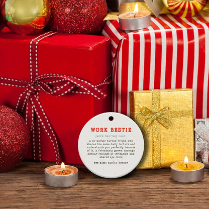 Friendship Gifts for Women, Best Friend, Funny, Work Besties, Sister, Friend Ornaments for Women, Ceramic Christmas Ornaments (Work Besties)