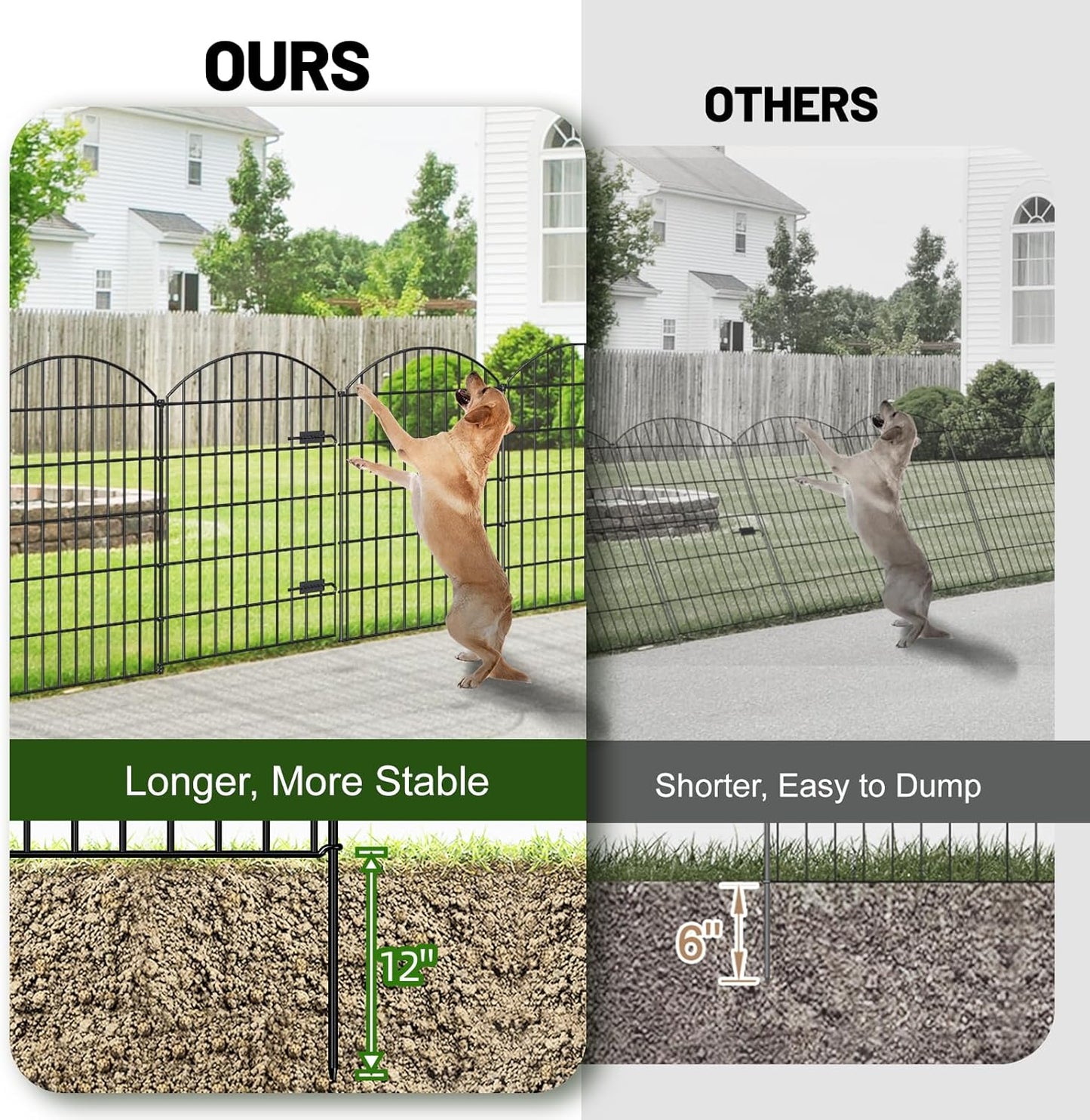 Metal Garden Fence with Gate 42in (H) x 18.7ft (L), 1 Gate+ 7 Panels Dog Fences Border Fence Animal Barrier, No Dig Garden Fencing for Yard Flower Bed Lawn Patio Outdoor, ECG4208G, Black